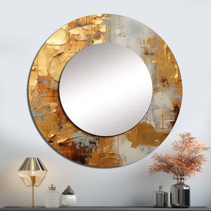 «Vintage Gold Togetherness I», miroir de peinture abstraite, miroir mural moderne unique, impression d'art en métal, Rond