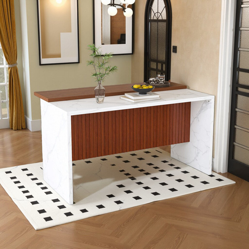 Ensemble d'îlot de cuisine 63 pouces avec 2 tabourets de bar - surface d'aspect marbre avec éclairage DEL, Blanc