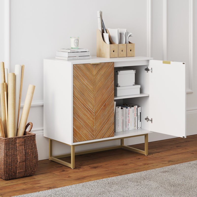 Armoire d'appoint en acier à 2 portes, Blanc / Doré