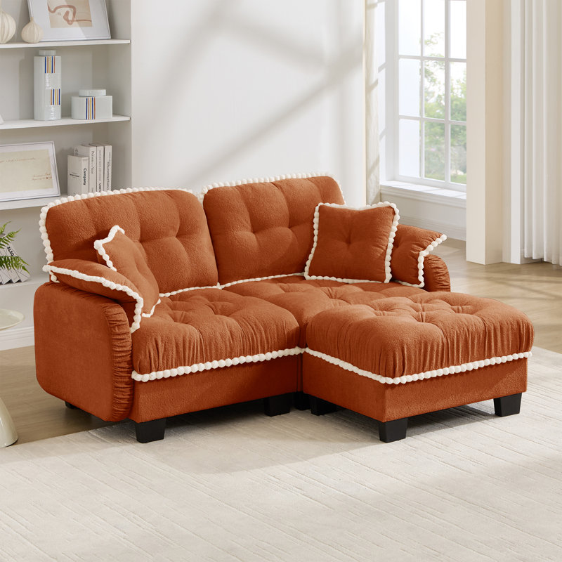 Canapé en L 70 po avec capitonnage en L 70 po et 4 coussins, Orange Chenille