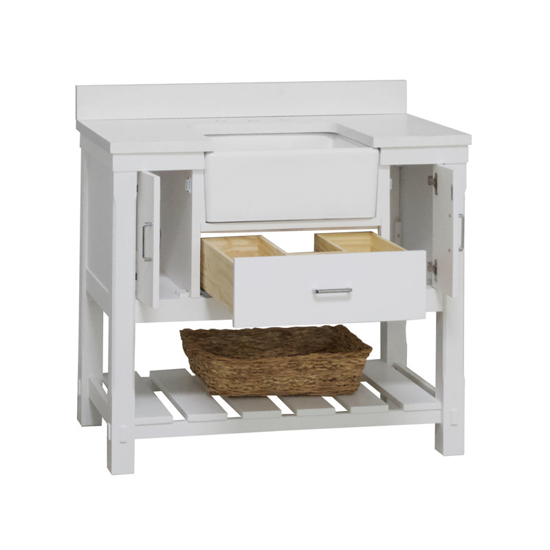 Ensemble de meuble-lavabo simple de 42 po Hitton, Blanc, Quartz