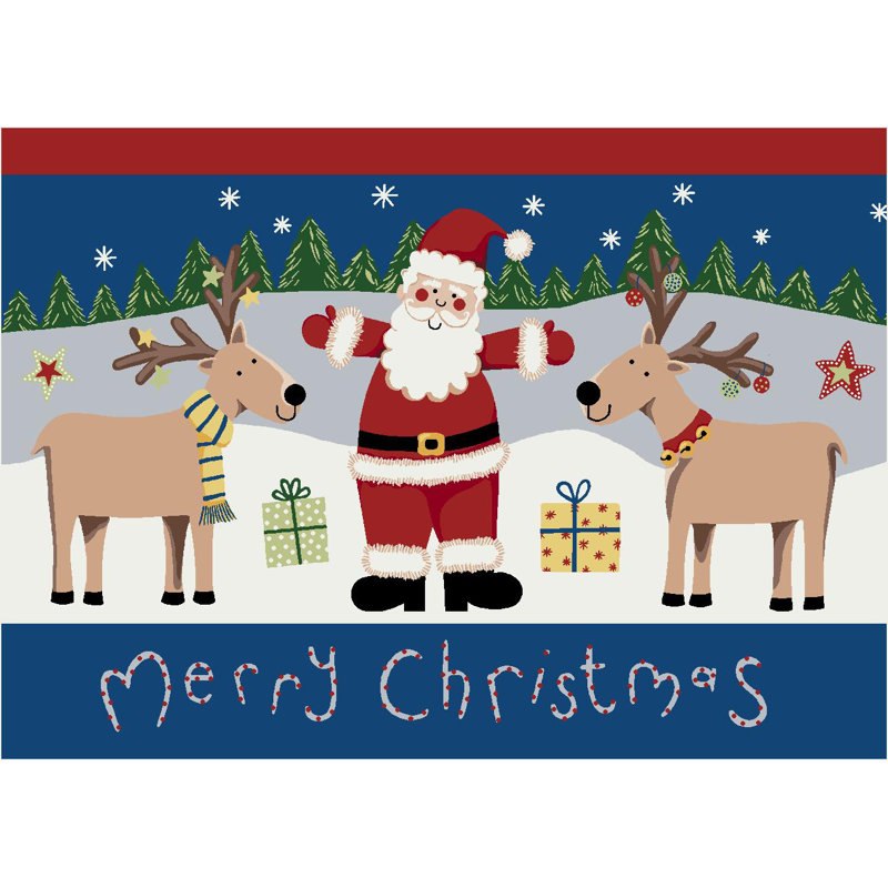 Norsworthy Santa Deer Christmas Area Rug, Rectangle 3'10" x 5'4"
