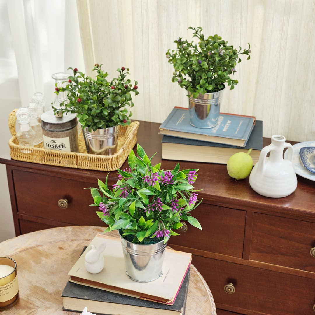 10.2" Faux Herbs Topiary in Metal Pot (3 Pieces) Primrue