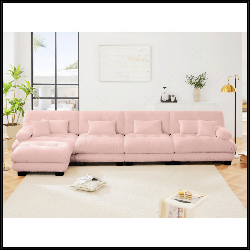Canapé confortable à 4 places avec repose-pieds convertible Cloud, Rose