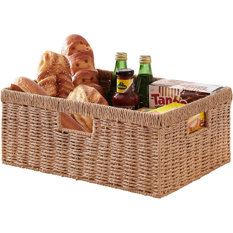Panier de rangement en osier, paniers de tablettes rectangulaires en corde de papier avec poignées intégrées, organisateur décoratif tissé pour garde-manger, tablettes, salon et salle de bain, paquet de 1 naturel