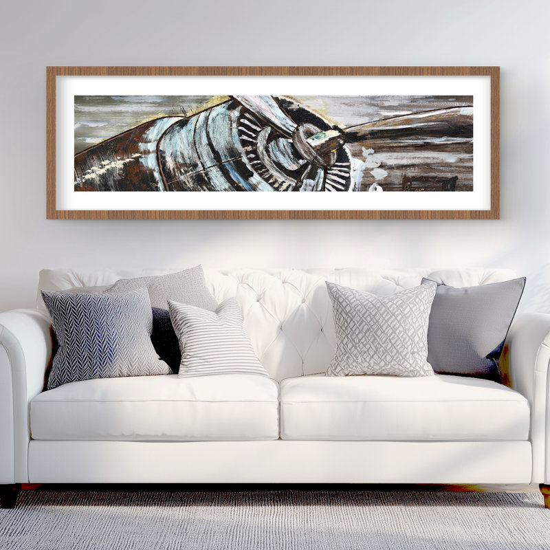 Avion à hélices - salon industriel, reproduction encadrée, H 60 po x l 20 po, Brun