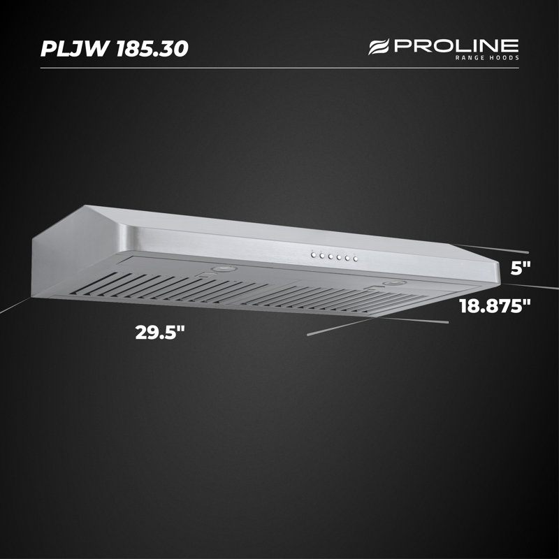 Hotte de cuisine PROLINE de 30 pouces, sous conduit, 600 CFM, acier inoxydable, lumières DEL, moteur de soufflage ULTRA-SILENCIEUX, 4 vitesses, garantie de 3 ans