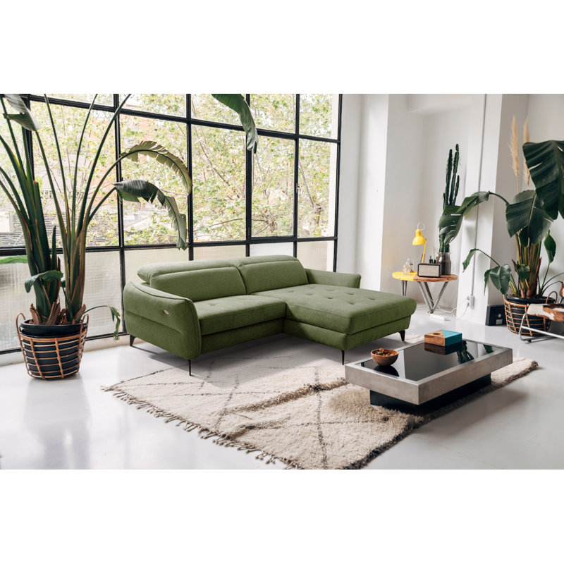 Morpeth Power Reclining Upholstered Corner Sofa in Chenille Fabric with Adjustable Headrests, Green, Right Hand Facing
