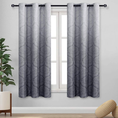 2 Panels Ombre Blackout Curtains for Bedroom - Damask Patterned Thermal Insulated Grommet Curtains, Gradient Window Curtain Panels for Living Room Decoration