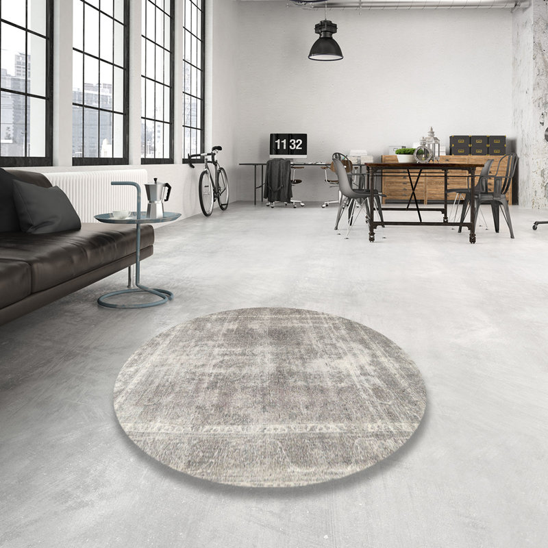 Tapis traditionnel beige / gris, Rond 6 pi
