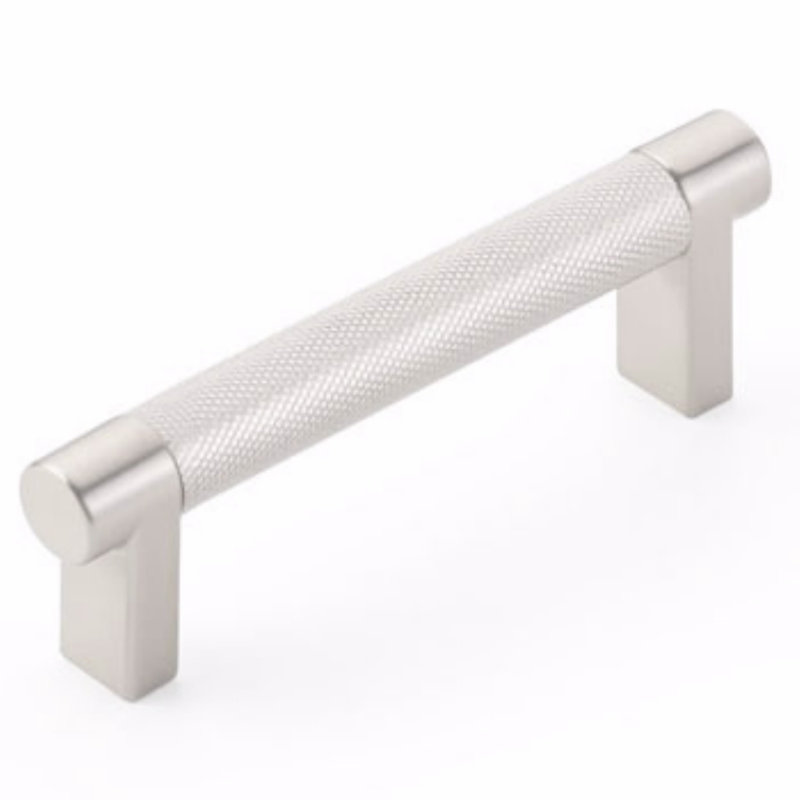 Emtek Select Cabinet Pull 3-1/2" C-C, Rectangular Stem, Knurled Bar, Satin Nickel
