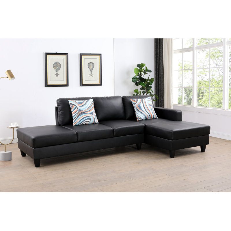 Kerriana Faux Leather Sectional, Black Faux Leather, Right Hand Facing
