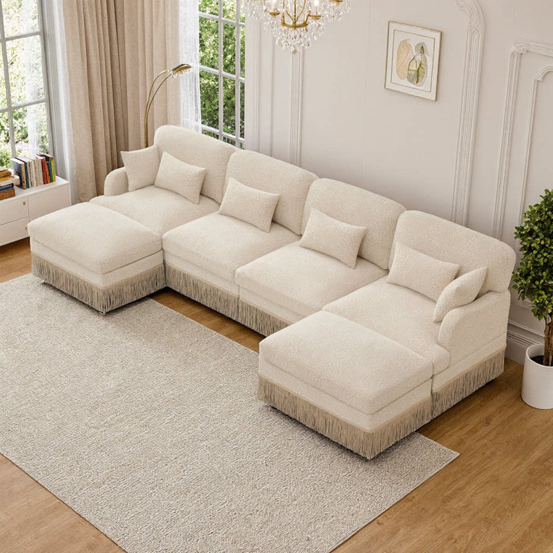 Canapé ergonomique en forme de U de 131 po avec repose-pieds en chenille et design léopard ergonomique, assemblage facile