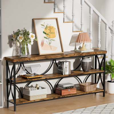 Console Sofa Table, 70.8 Inch Extra Long Table Behind Couch With Storage Shelves, 3-Tier Industrial Narrow Entryway Hallway Accent Table For Living Room, Rustic Brown