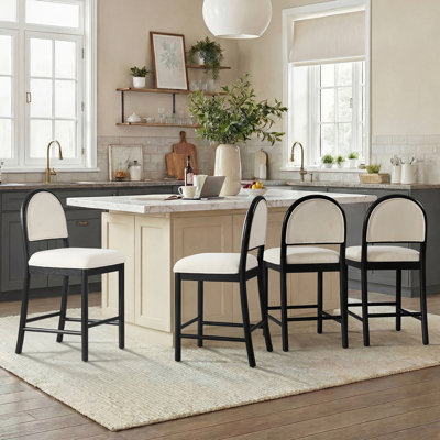 Paterson Curved-Back Armless Fabric Counter Stool With Solid Wood Frame