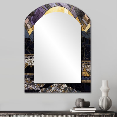 Vitrail doré - miroir mural asymétrique City, miroir décoratif arche moderne, impression d'art en métal