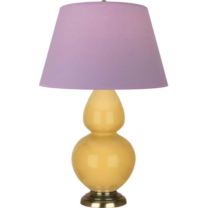 Lampe de table double gourde en céramique, Lavande / prune, Jaune coucher de soleil glacé / laiton, Laiton