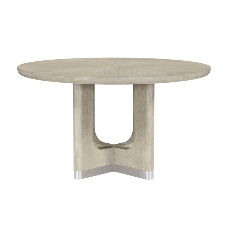 Table de salle à manger moderne avec finition gris clair et piédestal architectural de qualité supérieure