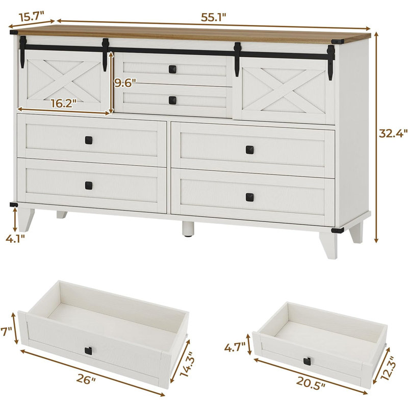 Commode 6 tiroirs Serhei, Brun / blanc