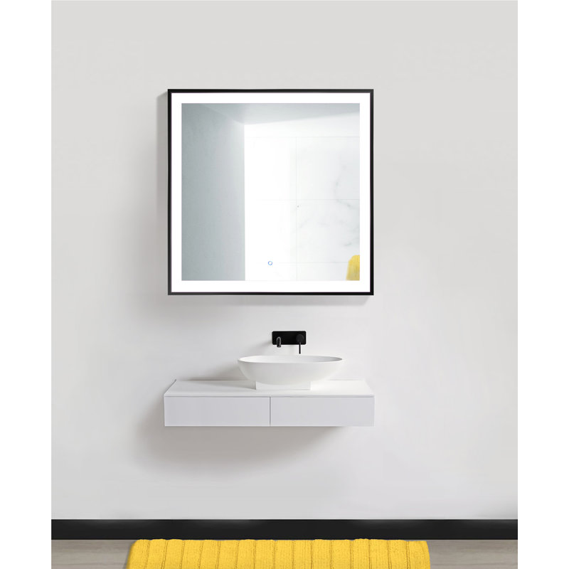 Ednaoverdorf Flat Wall Mirror, Black, 36" x 36"