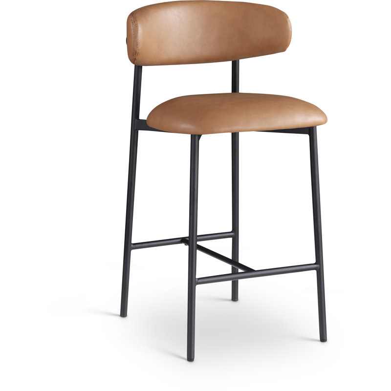 Lupita Vegan Leather Counter Stool, Matte Black, Cognac Vegan Leather