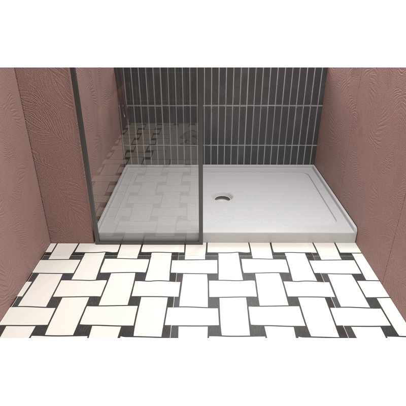 Base de douche 48 po x 32 po à simple seuil en blanc ultrabrillant avec bonde centrale, receveur de douche en acrylique pour salle de bain