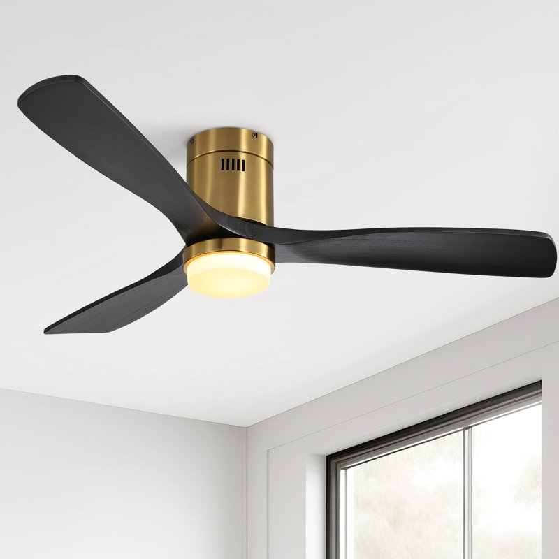 Ventilateur de plafond encastré en bois massif 52 "avec lumière, télécommande / application / commande intelligente