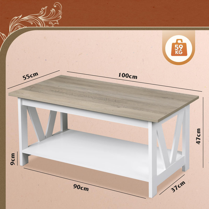 Coffee Table with Storage, White, Grey Oak
