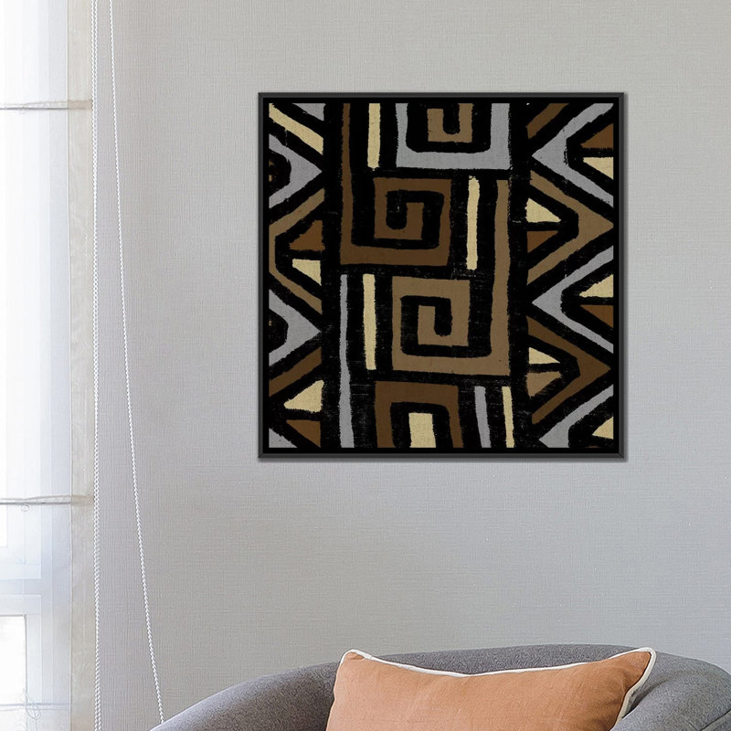 «Mudcloth Geometric Design VI», impression sur toile, Toile avec cadre noir, Pas de tapis, H 18 po x l 18 po x P 1,5 po