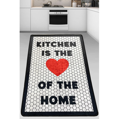 Machine Woven Polyester Area Rug in Black/White/Red