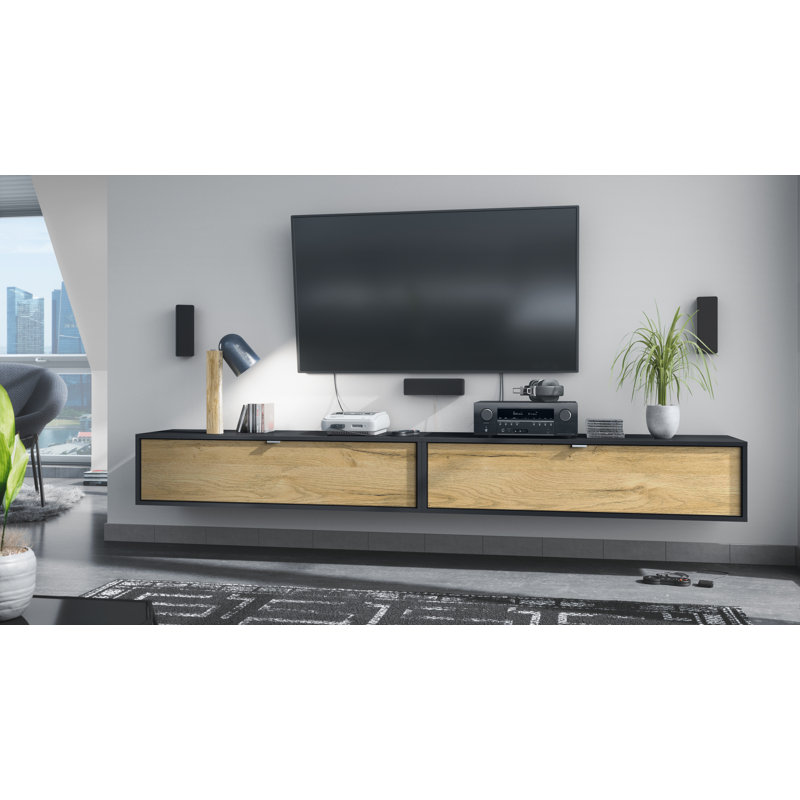 Mccaffrey Unfinished TV Stand for TVs up to 55", Black/Natural Oak