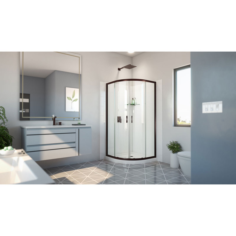 Dreamline Prime 36 po X 36 po X 78 3/4 po H, cabine de douche, base et ensemble mural blanc, Bronze huilé