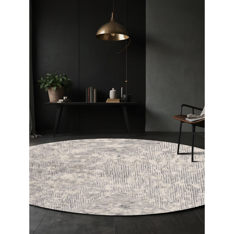 Machine Washable Beige Area Rug, Round 4'
