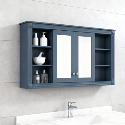 Bathroom Mirror Cabinet with Storage, Adjustable Shelf and Open Shelves, Wall Mounted Medicine Cabinet for Bathroom, Bedroom