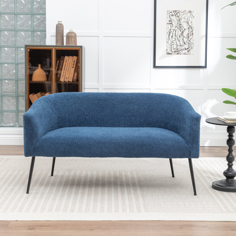 Upholstered Faux Fur Loveseat, Navy, Black