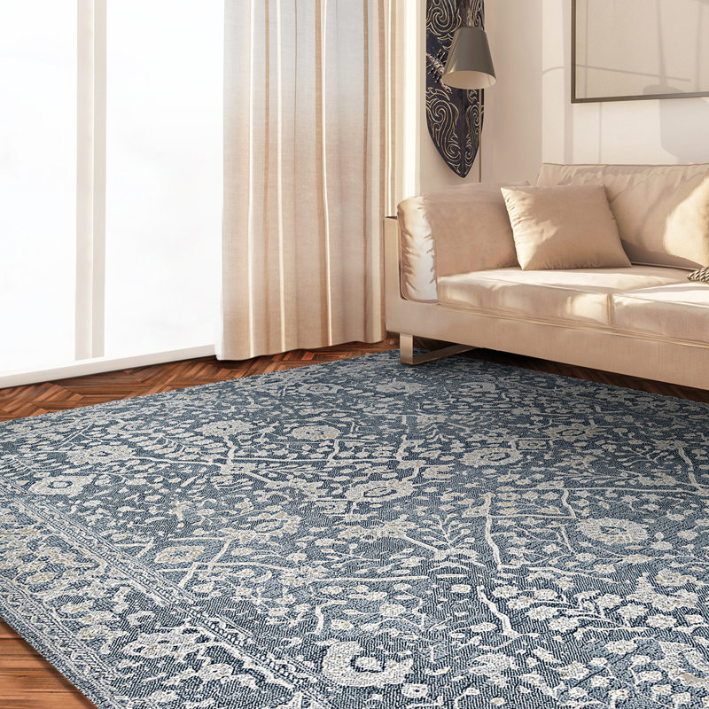 Tapis performance huître bleu ardoise Ouzts, Rectangle 9 pi 2 po x 12 pi 9 po
