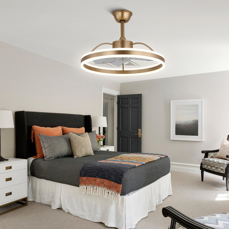 Ventilateur de plafond moderne doré de 61 cm (24 po) avec éclairage DEL à intensité variable (3 couleurs), moteur CC silencieux à 6 vitesses, application et télécommande