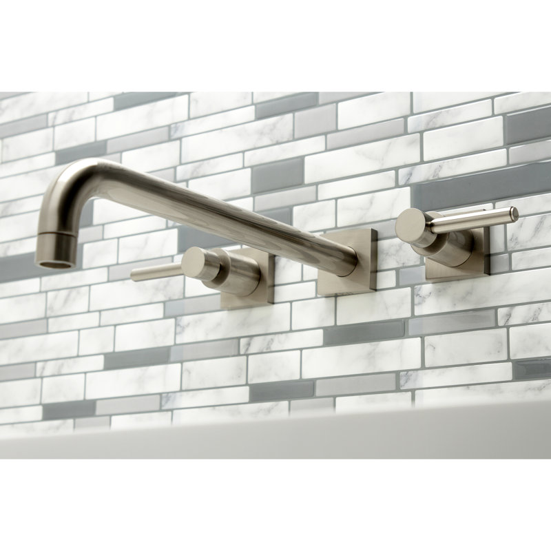 Kingston Brass Milano Two-Handle 3-Hole Wall Mount Roman Tub Faucet, Brushed Nickel, Concord 2
