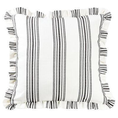 Prescott Ruffled Edges Ticking Stripe Classic Chic 27 x 27 inch Decorative Euro Pillow Sham