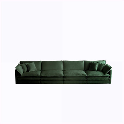 Sectional Sofas, 4 Seater Modular Modern Sofa, Solid Wood Frame, for Living Room Bedroom Home Office | Sage Green | Chenille