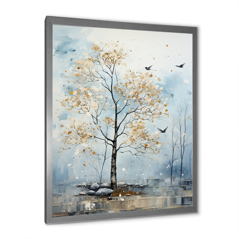 «Soft Blue Tones Maple Tree I», reproduction sur toile, H 32 po x l 16 po x P 1 po, Cadre photo argenté