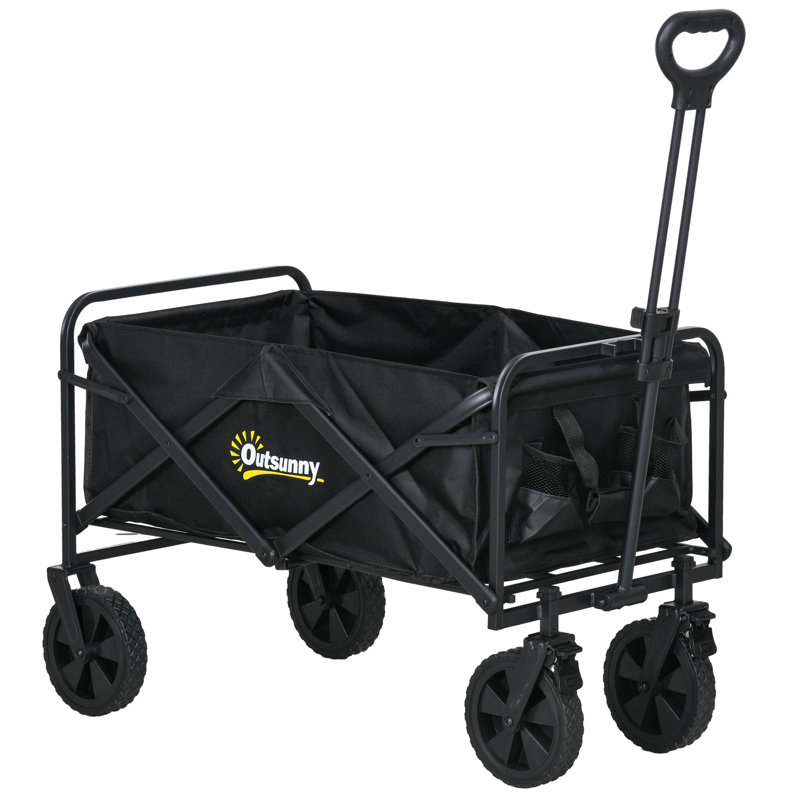Outsunny Folding Storage Trolley Cart Bag Telescopic Handle Brakes Black