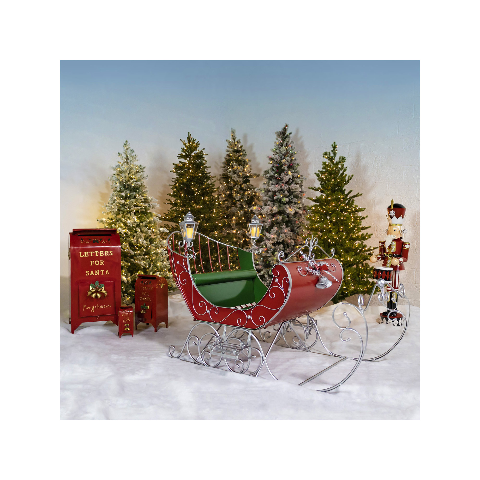 Large Victorian Style Christmas Sleigh "Kutaisi" Lawn Art/Figurine, Red/Green/Silver