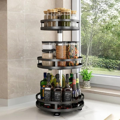 Étagère à épices en acier au carbone à 3 niveaux pivotant sur 360 degrés, organisateur de table de comptoir, rangement multifonctionnel pour petits espaces
