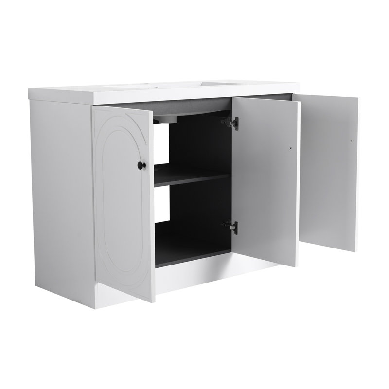 48" Freestanding Bathroom Vanity White Resin Sink & 3 Soft-Close Cabinet Doors (KD-Packing)