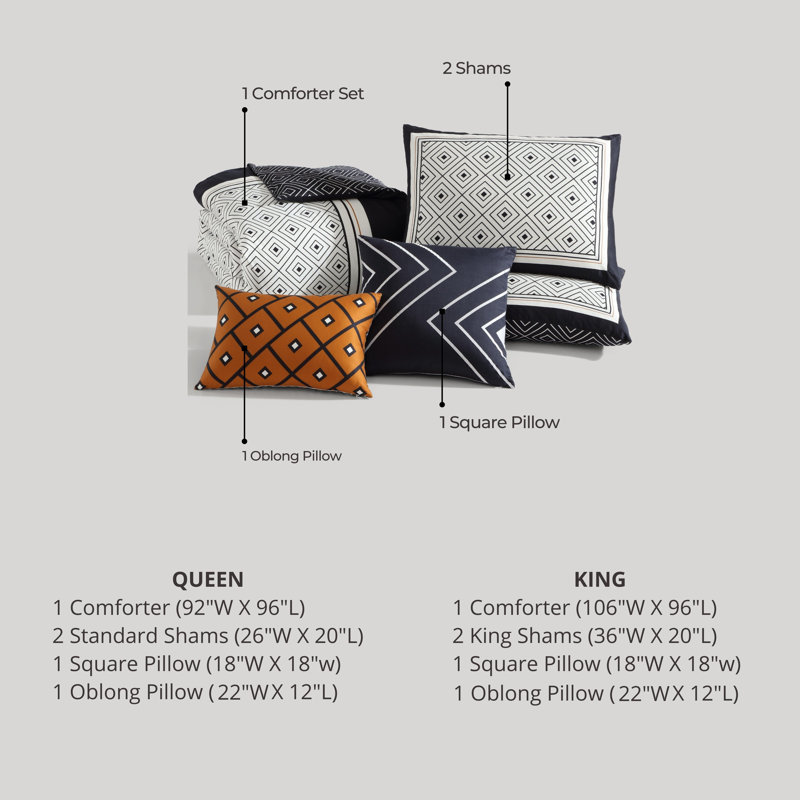 Bebejan Geometric Black & White 100% Cotton Sateen 5 Piece Comforter Set, King Comforter + 4 Additional Pieces