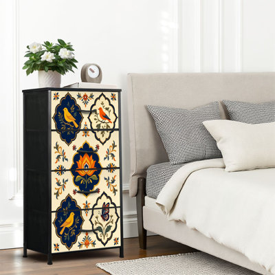 4 Drawer Dresser for Bedroom, Narrow Chest of Drawers, Wooden Top and Study Iron Frame 18"x37.5"-(WxH)