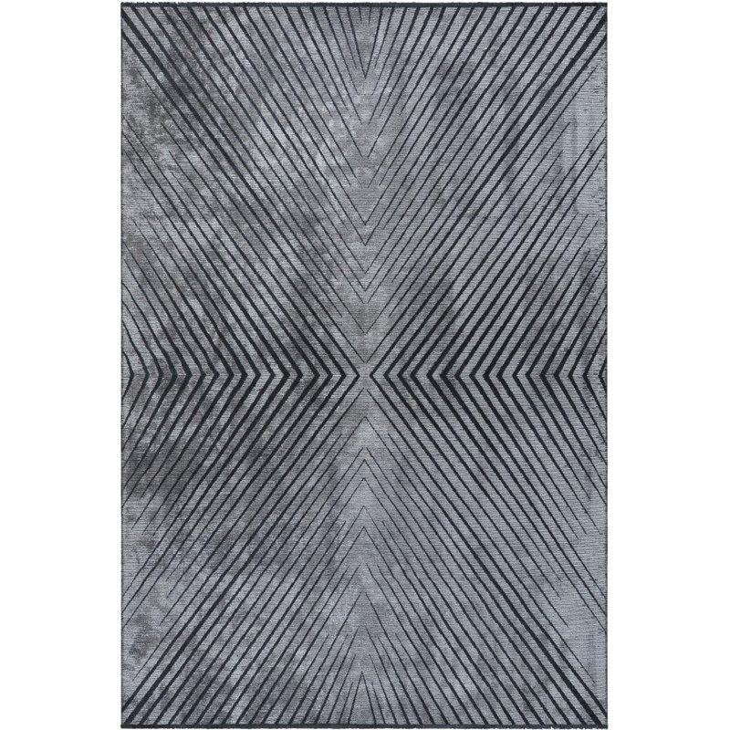 Tapis gris en coton tissé à la machine Rapture, Rectangle 7 pi 10 po x 9 pi 10 po