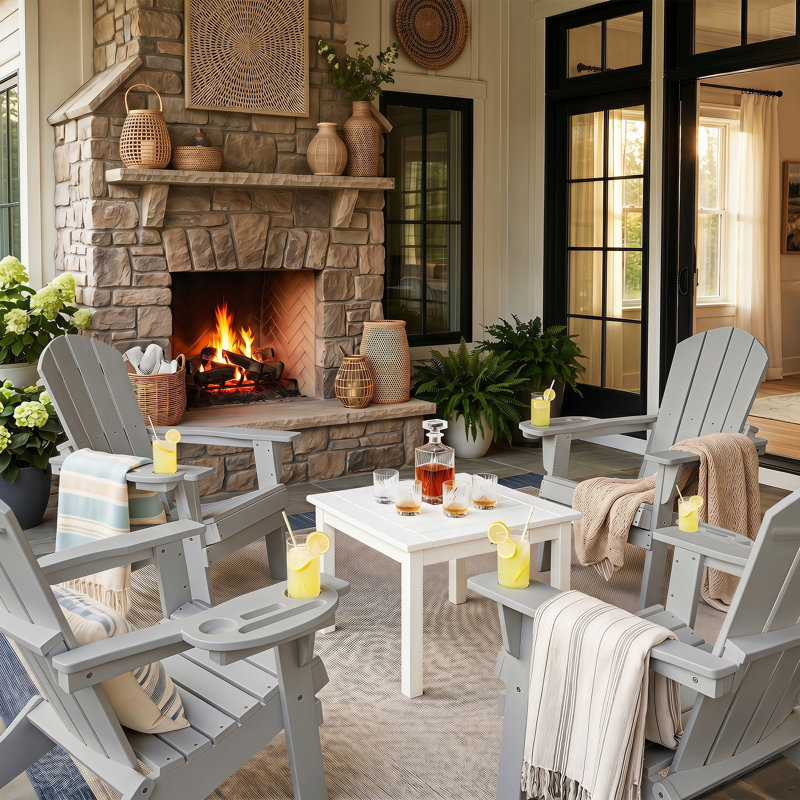  Chaise Adirondack pliante Cheryce en PEHD avec porte-gobelet, Gris clair