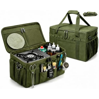 40L Tactical Camping Storage Bag, 600D Waterproof Foldable Camping Box | camping storage bag with removable dividers, outdoor Foldable Organizer Modular gear kitchen box & trunk organizer & fishing